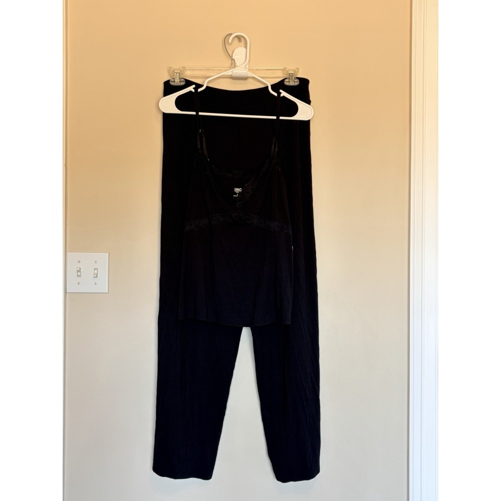 INC Intimates Black 2pc Babydoll Tank Modal Pajama PJ Sleep Lounge Set XL NWT